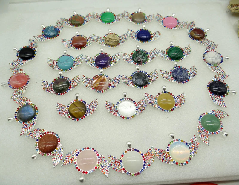 8pcs Natural Stone Quartz Crystal tiger Opal eye Pendant Diy Jewelry Making
