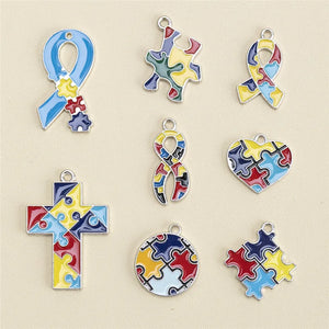 8pcs Cross Round Heart Puzzle Charms Pendant DIY Necklaces Bracelet
