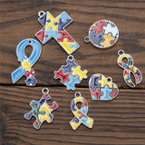 8pcs Cross Round Heart Puzzle Charms Pendant DIY Necklaces Bracelet