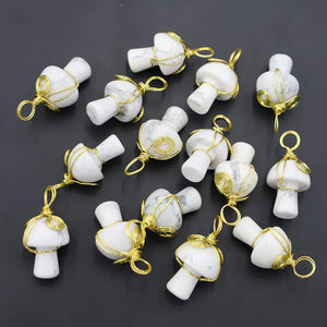 8pcs Natural Stone Metal Pendant Turquoise Mushroom Necklace Charms DIY