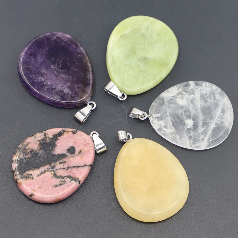 8pcs Natural Stone Necklaces Pendants Water Drop Charms DIY Jewelry
