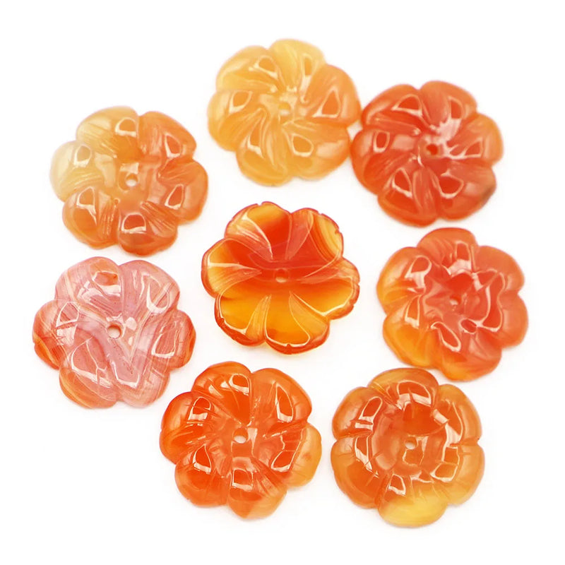 8pcs Natural Stone Red Agate Flower Pendant Necklace Charms