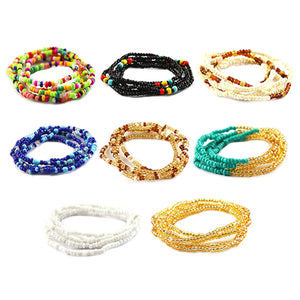 8pcs Colorful Waist Bead Chain Glass Elastic Set Women Belly Bracelet Anklet