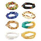 8pcs Colorful Waist Bead Chain Glass Elastic Set Women Belly Bracelet Anklet
