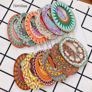DIY Wood Chip Oval Pendant Earrings Supplies 8 Pieces