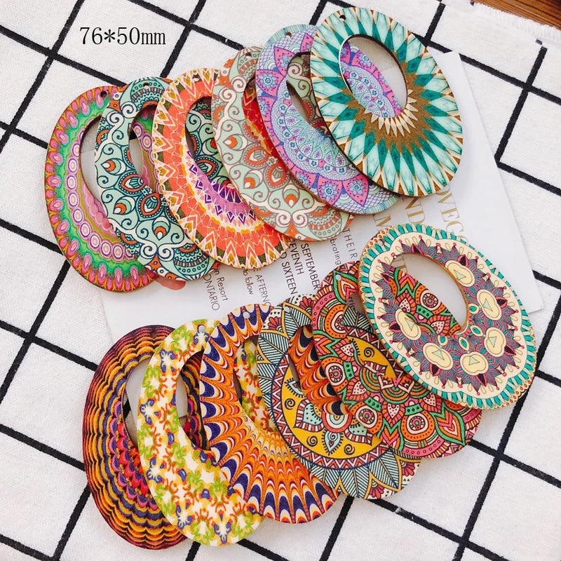 DIY Wood Chip Oval Pendant Earrings Supplies 8 Pieces