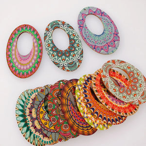 DIY Wood Chip Oval Pendant Earrings Supplies 8 Pieces