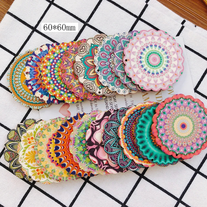 DIY Wood Chip Flower Pendant Earring Accessories - 8 Pieces