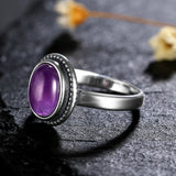 Sterling Silver Oval Natural Amethyst Ring Vintage Fine Jewelry