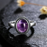 Sterling Silver Oval Natural Amethyst Ring Vintage Fine Jewelry