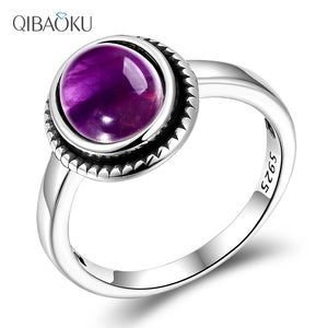 Sterling Silver Oval Natural Amethyst Ring Vintage Fine Jewelry