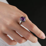 Sterling Silver Oval Natural Amethyst Ring Vintage Fine Jewelry