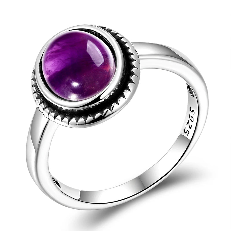 Sterling Silver Oval Natural Amethyst Ring Vintage Fine Jewelry