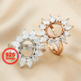 Rose Plated 925 Silver Adjustable Ring Settings for Gemstone DIY