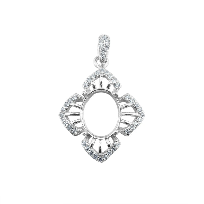 Vintage Flower Rose Prong Pendant Setting Solid 925 Sterling Silver Charm Bezel