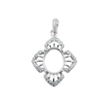 Vintage Flower Rose Prong Pendant Setting Solid 925 Sterling Silver Charm Bezel