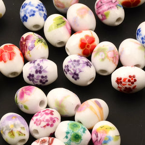 8x10MM Flower Oval Ceramic Beads for Jewelry Making