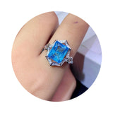 8x10MM Rose Silver CZ Rectangle Bezel Adjustable Ring Setting