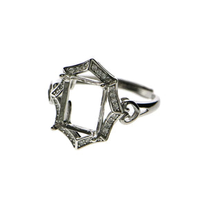 8x10MM Rose Silver CZ Rectangle Bezel Adjustable Ring Setting