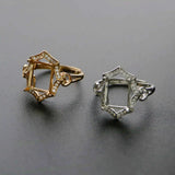 8x10MM Rose Silver CZ Rectangle Bezel Adjustable Ring Setting