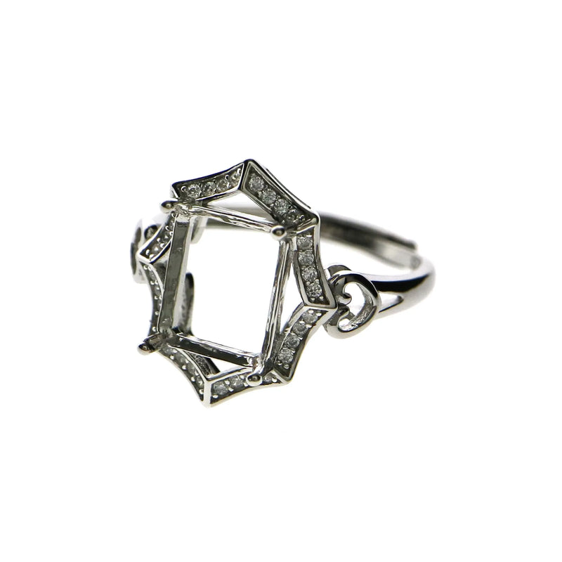 8x10MM Rose Silver CZ Rectangle Bezel Adjustable Ring Setting