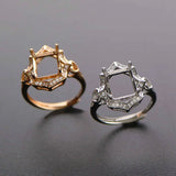 8x10MM Rose Silver CZ Rectangle Bezel Adjustable Ring Setting
