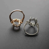 8x10MM Rose Silver CZ Rectangle Bezel Adjustable Ring Setting