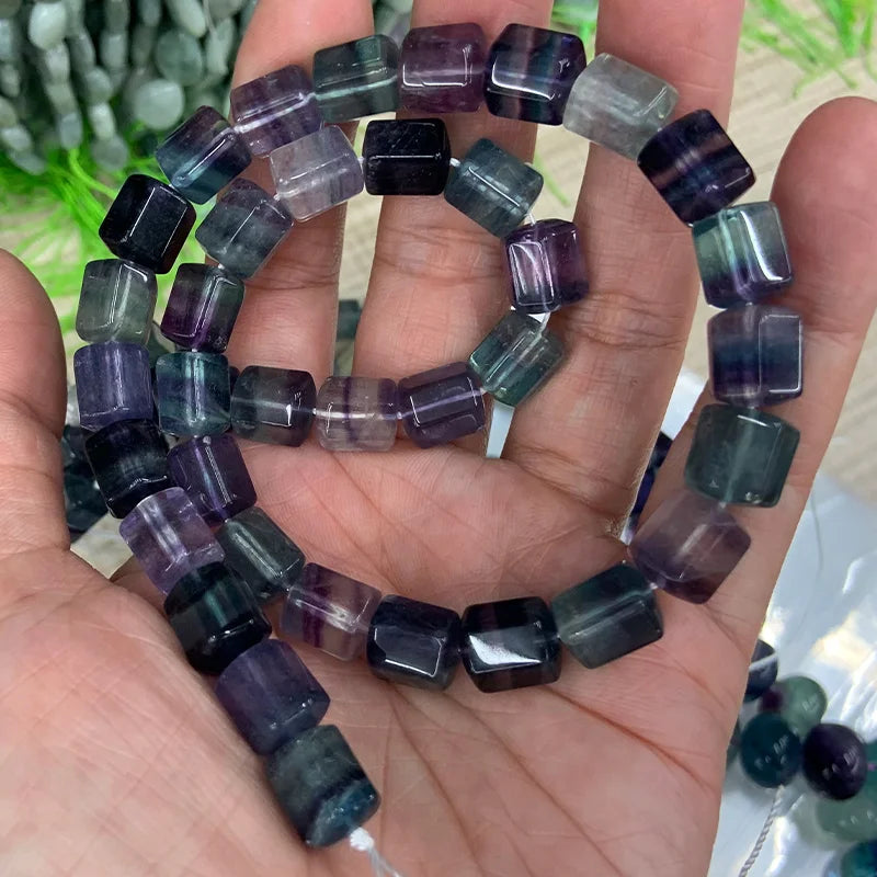 8x10mm Natural Fluorite Stone Beads 15'' Column Purple Green DIY Loose Beads
