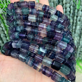 8x10mm Natural Fluorite Stone Beads 15'' Column Purple Green DIY Loose Beads
