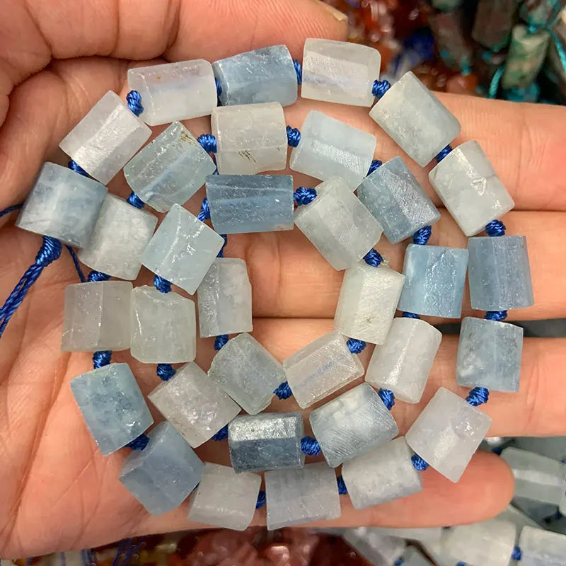 8x11mm Natural Aquamarines Matte Frost Tube Column Spacer Beads 15''