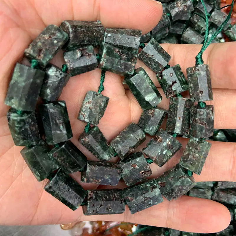 8x11mm Faceted Green Charoite Stone Beads 15'' Tube Column Spacer
