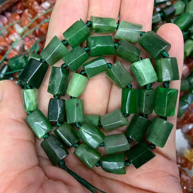 8x11mm Green Canada Jades Stone Beads - 15'' Tube Column Spacer