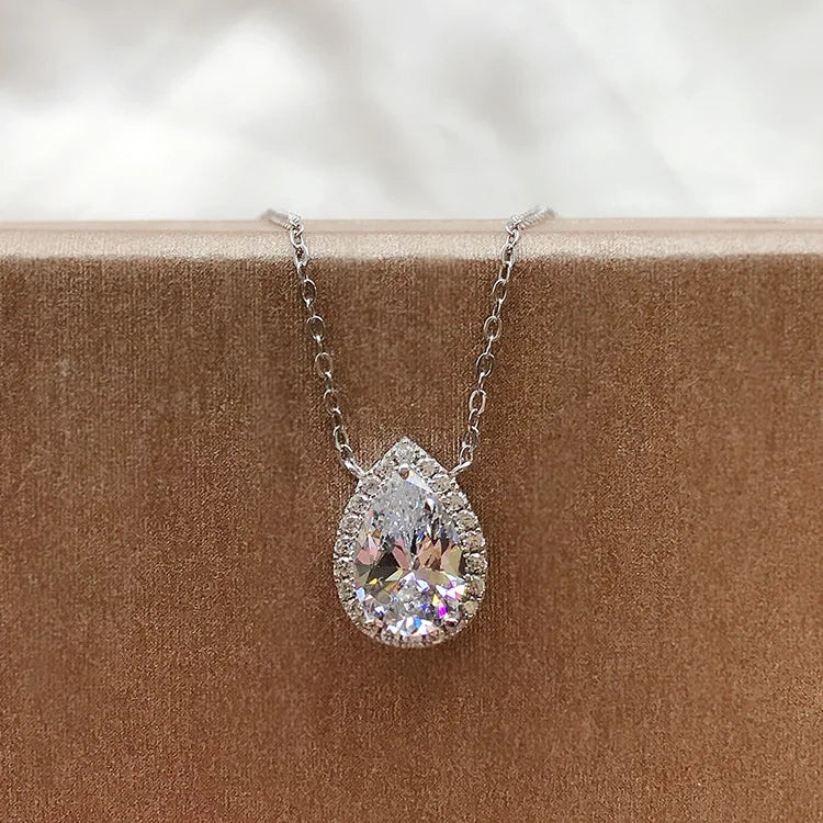 Water Drop Moissanite Pendant Necklace 925 Silver Jewelry