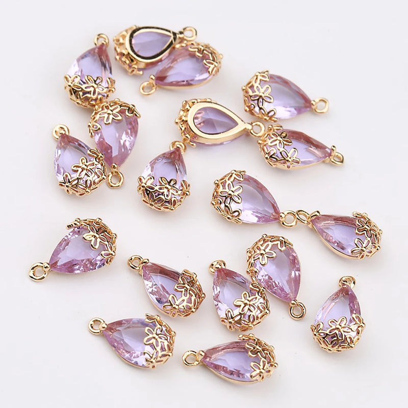 Water Drop Zircon Crystal Pendants Plum Copper Plated Charms Jewelry