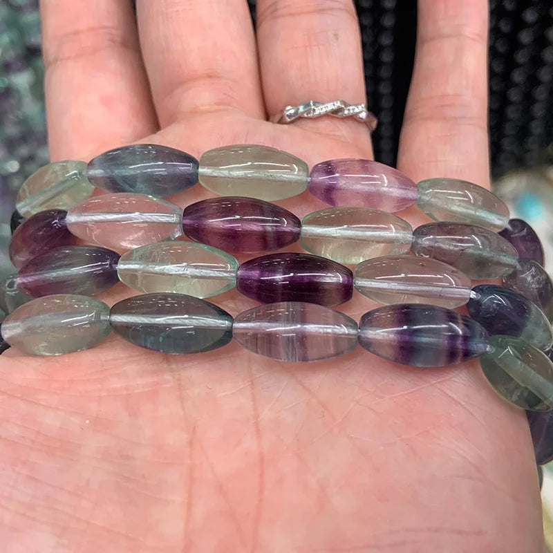 8x16mm Natural Fluorite Stone Beads 15'' Oval Olivary Rice DIY Loose Beads