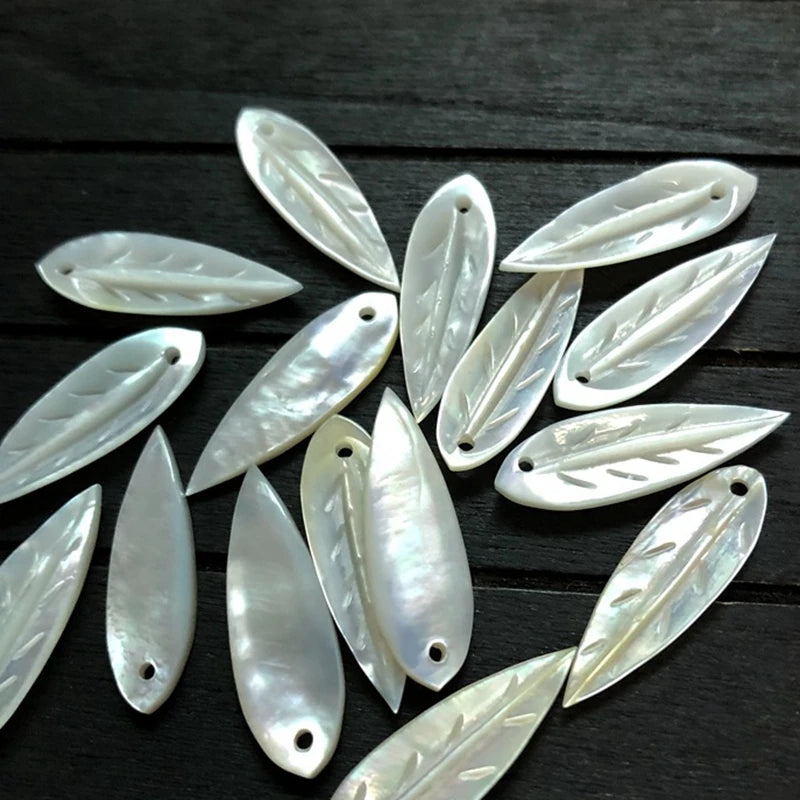 8x25MM 10Pcs Pearl Mother Shell Leaf Earring Charms Necklace Beads