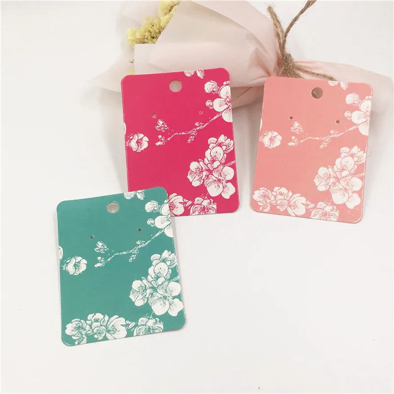 Flower Printed Jewelry Display Packaging Cards - 100Pcs