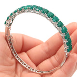 Genuine 8x6mm Green Emerald 925 Silver Bangle Bracelet 9.0 inch