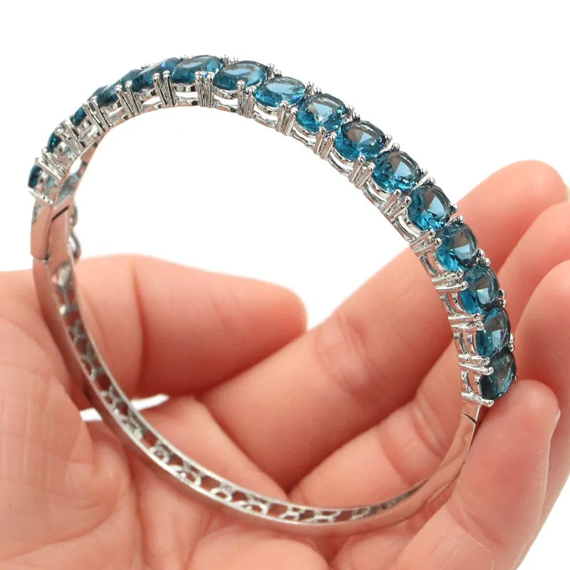 Genuine 8x6mm Green Emerald 925 Silver Bangle Bracelet 9.0 inch