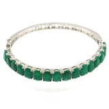 Genuine 8x6mm Green Emerald 925 Silver Bangle Bracelet 9.0 inch