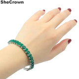 Real Green Emerald Red Ruby Silver Bangle Bracelet
