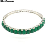 Real Green Emerald Red Ruby Silver Bangle Bracelet