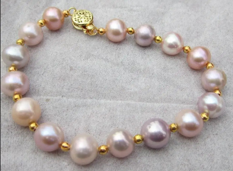 9-10MM Natural South Sea Pink Purple Pearl Bracelet 14K/20