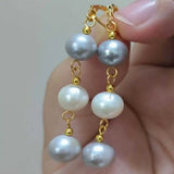 Baroque Gray Pearl Dangle Earrings 14K Hook Women Mother's Day