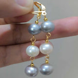 Baroque Gray Pearl Dangle Earrings 14K Hook Women Mother's Day