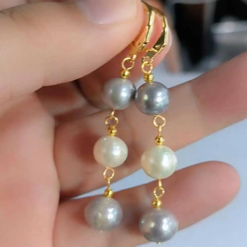Baroque Gray Pearl Dangle Earrings 14K Hook Women Mother's Day