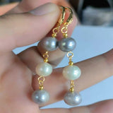 Baroque Gray Pearl Dangle Earrings 14K Hook Women Mother's Day