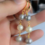 Baroque Gray Pearl Dangle Earrings 14K Hook Women Mother's Day