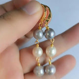 Baroque Gray Pearl Dangle Earrings 14K Hook Women Mother's Day