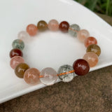 Natural Colorful Rutilated Quartz Bracelet Crystal Gift Woman Round Beads